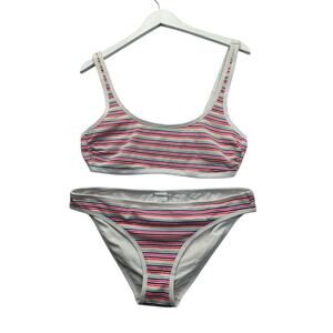 Hula Honey Womens Striped Ribbed Bikini Rainbow Scoop Neck Size XL